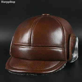Naujas žiemos skrybėlę odos skrybėlę vyras gryna oda Senelio skrybėlė šiltą kepurę bžūp ausies, vidurinės ausies dangteliu