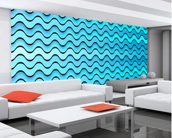 Naujausia custom 3D freskomis,madingi trimatis dinaminės bangos linija, svetainė, sofa-lova, TV miegamojo tapetų fone