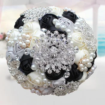Naujausias juoda +skiedra +kremas crystal vestuvių nuotakos puokštės, vestuvių dekoravimas