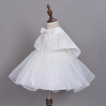 Naujausias Kūdikiui Baby Girl Dress White 1 metų Gimtadienio Suknelė Su Nėrinių Skara Vaikai Vestuvės Suknelės Mergaitę Drabužius 0-2Y