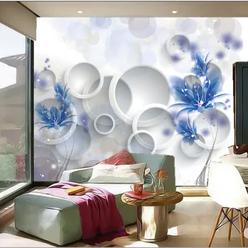 Naujausius 3D freskomis, 3D trimatis modernus paprastas gėlių freskomis, svetainė, TV sofa-lova, miegamojo sienos popieriaus
