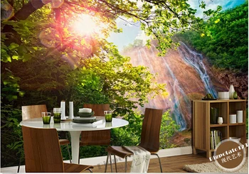 Naujausius 3D freskomis,svajonė saulės poveikio miško medžių akmens krioklys dekoracijos , svetainė, TV sofa-lova, miegamojo sienos popieriaus