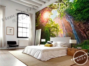 Naujausius 3D freskomis,svajonė saulės poveikio miško medžių akmens krioklys dekoracijos , svetainė, TV sofa-lova, miegamojo sienos popieriaus