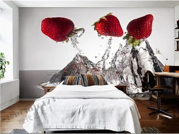 Naujausius 3D freskomis, vandens šuolis braškių restoranas de parede Papel, svetainė, TV sofa-lova, miegamojo sienos popieriaus