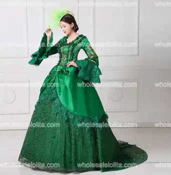 Nauji Renesanso Tikroji Royal Green Elizabeth Kamuolys Suknelė marija Antuanetė Medeival Laikotarpiu Suknelė su Traukiniu Reenactment Kostiumas