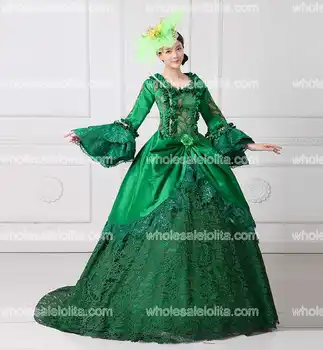 Nauji Renesanso Tikroji Royal Green Elizabeth Kamuolys Suknelė marija Antuanetė Medeival Laikotarpiu Suknelė su Traukiniu Reenactment Kostiumas