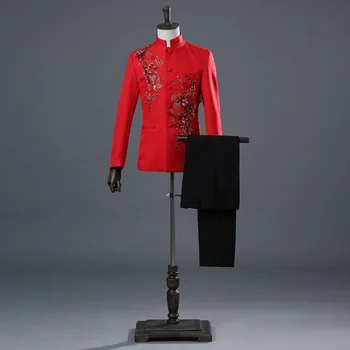 Nauji vyriški drabužiai vyrų kinijos tunika kostiumas kostiumas nustatyti Paillette kostiumai, plius dydis Kostiumas oficialų suknelė Dainininkas kostiumai