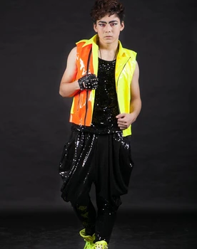 Naujo stiliaus Mados vyriški drabužiai asmeninį neoninės spalvos bloką motociklo liemenė vyrų dainininkė, šokių striukė viršutinių drabužių siuvimas kostiumų