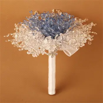 Naujos mėlynos ir baltos spalvos kristalų vestuvių nuotaka pamergės valdos gėlių Nuotaka Valdos Gėlių, vestuvių puokštė apdaila