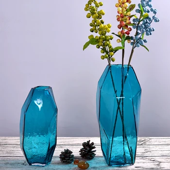 Naujų Kūrybinių Rankų Darbo Stiklo Vaza Gėlių Meno Mėlyna Gėlių Išdėstymas Amatų Apdailos Darbalaukio Diamond Skaidrus Butelis