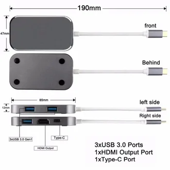 Navceker 5-in-1 USB 3.0 USB-C HUB Adapteris Su C Tipo Maitinimo Pristatymo 4K Video HDMI, USB, C HUB Daugiafunkcį 