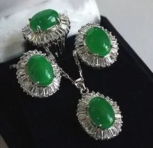 Nekilnojamojo bauda Gražių Rinkinių natūralus žalias perlas karoliai pakabukas sidabras Stud auskarai Žiedas perlas moterų papuošalai, sidabro