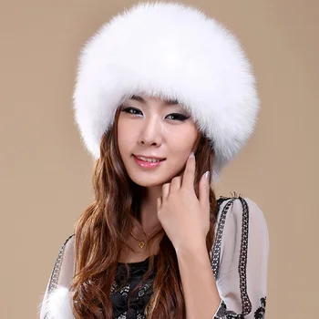Nekilnojamojo Fox Fur Moterų Skrybėlės Kietas Prabanga Žiemos Originali Megzti Princesės Skrybėlę PU Odos Viršų Šiltas Gražus Panele Beanies galvos Apdangalai