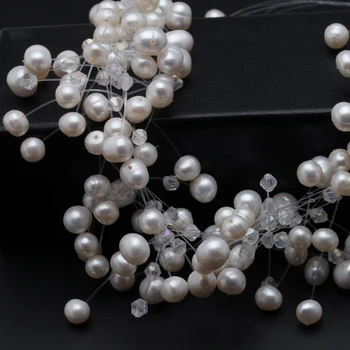 Nekilnojamojo perlų vėrinį sidabro papuošalai,gėlavandenių perlų gamtos karoliukai, karoliai, Papuošalai vestuvių karoliai Moterims, dovanos