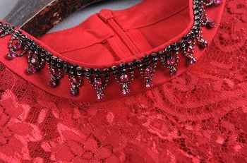 Nemokama laivas raudona visą nėrinių kalnų krištolas apykaklės Viktorijos suknelė/Marie ilga suknelė