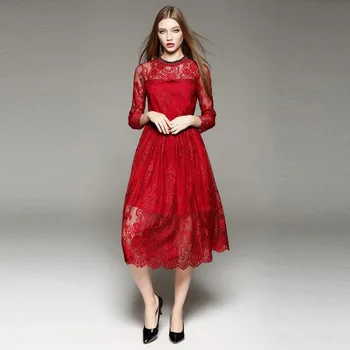 Nemokama laivas raudona visą nėrinių kalnų krištolas apykaklės Viktorijos suknelė/Marie ilga suknelė