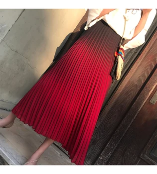 NEMOKAMAI SHIPPIN mados trijų spalvų elastinga juosmens klostuotas sijonas krūtinė sijonas atostogų vėjo pilnas sijonas SANDĖLYJE