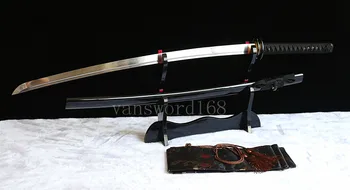 Nemokamai stovėti + kardu rankoje kalvė damasko plieno lankstymo japonijos nekilnojamojo samurajus kardas katana vario tsuba