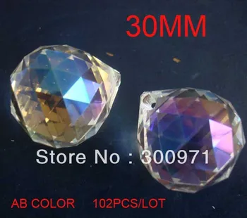 Nemokamas pristatymas 102pcs/daug , 30mm ab spalva crystal briaunotas rutulys, skirtas liustra ir užuolaidų pakabukas , fengshui kristalų pakabukas