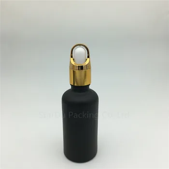 Nemokamas pristatymas 12pcs 50ml juodo matinio stiklo eterinio aliejaus buteliukas su aukso Gėlių krepšelis žiedas užkratas stiklo kvepalų buteliuko