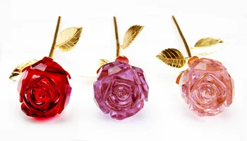 Nemokamas Pristatymas 1PCS/daug,240mm, Ilgis Romantiška Kristalų Mulicolor Rose Su Aukso lapų Valentino Dienos Dovanos Vestuves Naudai
