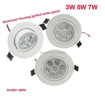 Nemokamas pristatymas 3W 5W 7W led lubų šviesos prožektoriai, žibintai (aliuminio keptos baltos spalvos dažais) AC85V ~ 265V 110V, 220V