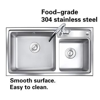 Nemokamas pristatymas Aukštos kokybės prabangių virtuvės dvigubą griovelį kriaukle plauti indus 304 maisto kokybės nerūdijančio plieno karšto parduoti 82x45 CM
