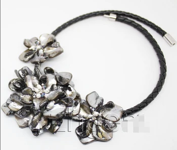NEMOKAMAS PRISTATYMAS>>>@@ > black motina pearl shell crystal pearl 3 gėlių karoliai pakabukas 18