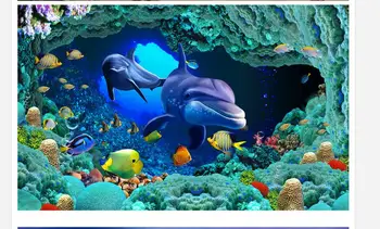 Nemokamas pristatymas custom freskos 3d neaustinių ekrano užsklanda Sea World Dolphin HD stereo lubų, lubų freskomis grožio sienų apdaila