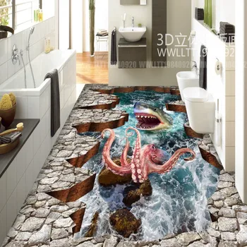Nemokamas Pristatymas Custom Giliavandenių ryklių monstras 3D grindų dažymas tapetų lipnios neslidus vandeniui grindų sieniniai