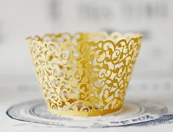 Nemokamas Pristatymas geltonos spalvos nėrinių išgalvotas gėlių vestuvių cupcake įpakavimo filigranas spalvos popieriaus keksiukai taurės tortas kepimo puodeliai wrapper