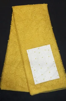 Nemokamas Pristatymas! Geltonos Spalvos Siuvinėjimo Afrikos Laido Raišteliais Šveicarijos Guipure Nėrinių Audinys su Užkarpomis Už Nigerijos Vestuvių Suknelės