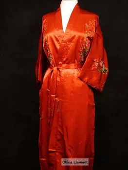 Nemokamas Pristatymas Juoda Kinijos Moterų Satino, Šilko Siuvinėjimo Chalatas Kimono Vonia Suknelė Gėlių Dydis S M L XL XXL XXXL W3S002