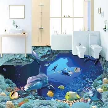 Nemokamas Pristatymas Jūros Pasaulyje Vonios kambario, Vonios, Miegamojo 3D Stereo Grindys neslidžios anti-slydimo drėgmės tapetai, freskos