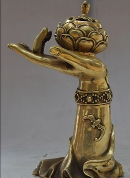 Nemokamas Pristatymas kinijos žalvario, vario budizmas budos ranka, lazda lotus statula smilkalų degiklis Censer