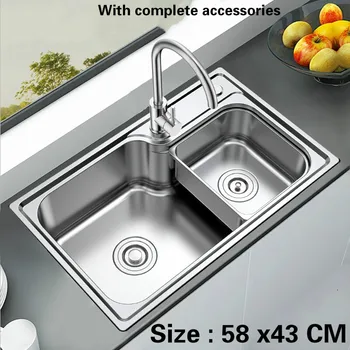 Nemokamas pristatymas, Maisto klasės, 304 nerūdijančio plieno virtuvės kriauklė 0,9 mm patvarus įprasta vieno lizdo skalbimo dubenį karšto parduoti 58 x43 CM