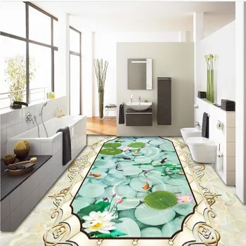 Nemokamas Pristatymas Marmuro modelis minkštą, paketą lotus devynios žuvų 3D grindų sutirštės vonios kambarį aikštėje grindų sieniniai