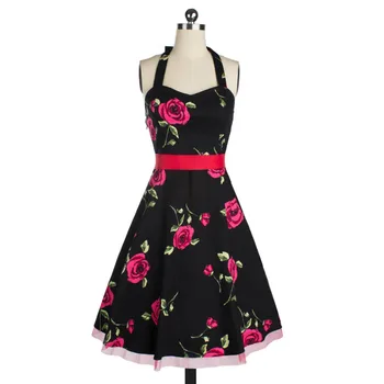 Nemokamas pristatymas Moterų Derliaus apynasrio Rose spausdinti Gėlių 1950 diržo pinup swing suknelė S-2xl