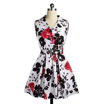 Nemokamas pristatymas Moterų Vintage marškinėliai suknelė Rose spausdinti Gėlių 1950 Retro swing suknelė S-2xl