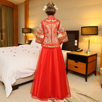 Nemokamas pristatymas motinystės vestuvių suknelės kinų stiliaus vestuvinė suknelė oficialų suknelė drabužių raudona derliaus ilgomis rankovėmis tango kostiumas
