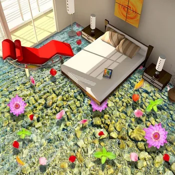 Nemokamas Pristatymas plūduriuojantis vandens gėlių 3D tapyba grindys, tapetai miegamajame kupė fojė dėvėti grindų sieniniai