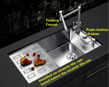 Nemokamas pristatymas Prabangių virtuvės paspaudus mygtuką drainer vadovas kriaukle vieno lovio individualumą standartas patvarus karšto parduoti 830x440 MM