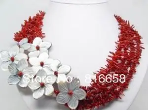 Nemokamas pristatymas @@Raudona Filialas Koralų White Shell Gėlių 4 Eilių Karoliai 6.09