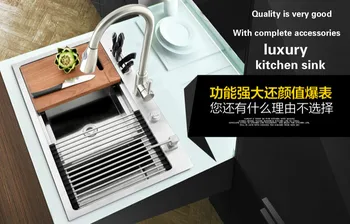 Nemokamas pristatymas Standartas stumti mygtuką - drainer prabangių virtuvės vadovas kriaukle vieno lovio maisto kokybės nerūdijančio plieno 780x470 MM