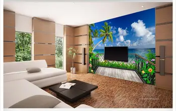 Nemokamas pristatymas užsakymą neaustinių ekrano užsklanda 3 d TV nustatymas sienos, balkonas beach marina 3d tapetai, freskos apdaila