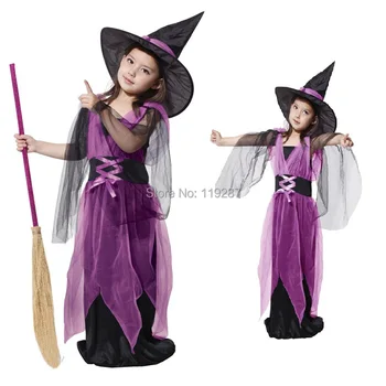 Nemokamas pristatymas Vaikai Helovinas kostiumai vaikams + hat mergaitėms hardcover vaikų kostiumas gazas karnavalas bžūp ragana drabužiai