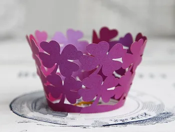 Nemokamas pristatymas violetinė keturių lapų dobilų kepimo popieriaus puodeliai šalis, vienkartiniai blynai tortas taurės nustatytais atvejais wrapper papuošalai