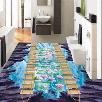 Nemokamas Pristatymas vonios kambarys gatvės grindys tapybos 3D Upės vandens finansų roko lipnios PVC grindų tapetai, freskos