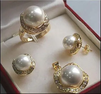 NEMOKAMAS pristatymas>>>>>white pearl shell kristalų gp pakabukas karoliai, auskarai, žiedai, papuošalų rinkiniai