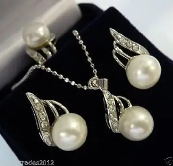 NEMOKAMAS pristatymas>>>>>X67 Žavinga balta perlų karoliai pakabukas auskarai žiedas rinkinys